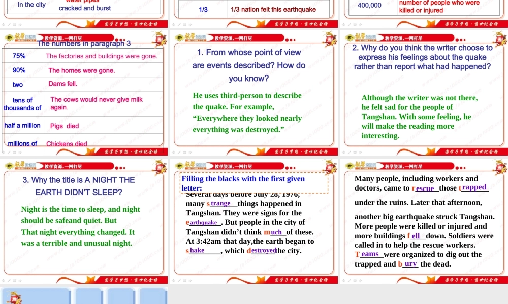 英语：Unit4《Earthquakes》课件-reading（新人教版必修1）