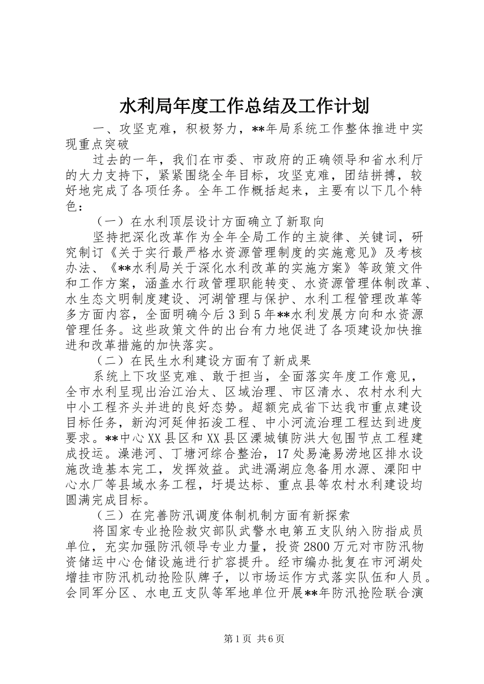 水利局年度工作总结及工作计划_第1页