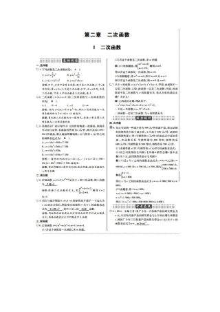 北师大版九年级数学下册：第2章第1节二次函数课时作业本