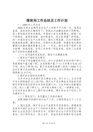 煤炭局工作总结及工作计划