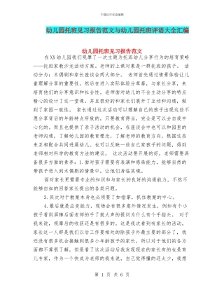 幼儿园托班见习报告范文与幼儿园托班评语大全汇编