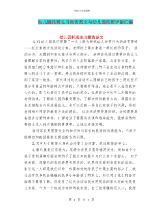 幼儿园托班见习报告范文与幼儿园托班评语汇编