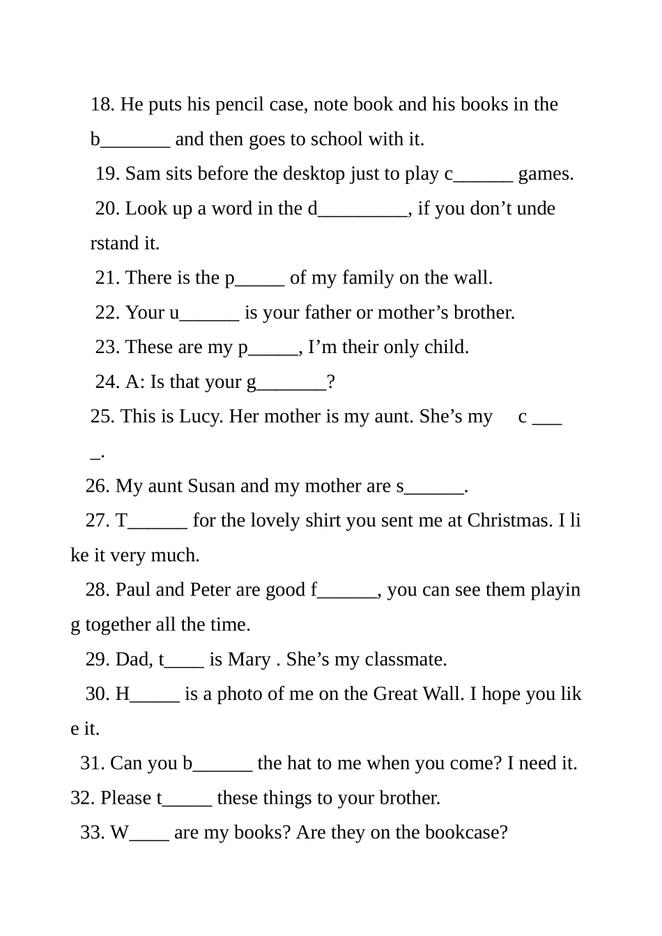 初一英语上首字母填空题_第2页