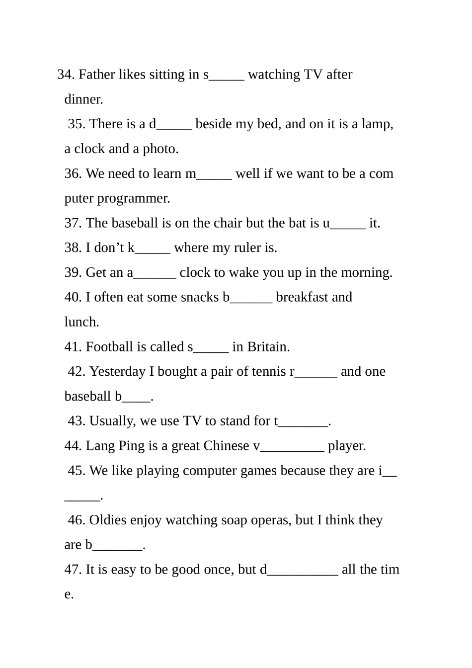 初一英语上首字母填空题_第3页