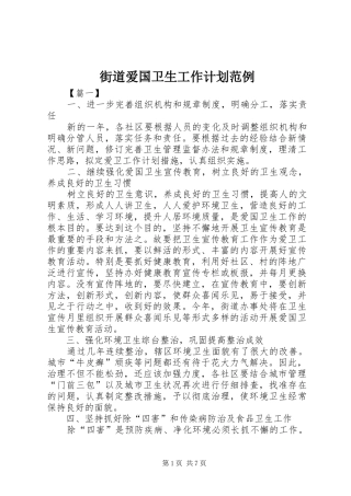 街道爱国卫生工作计划范例