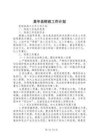 某年县财政工作计划