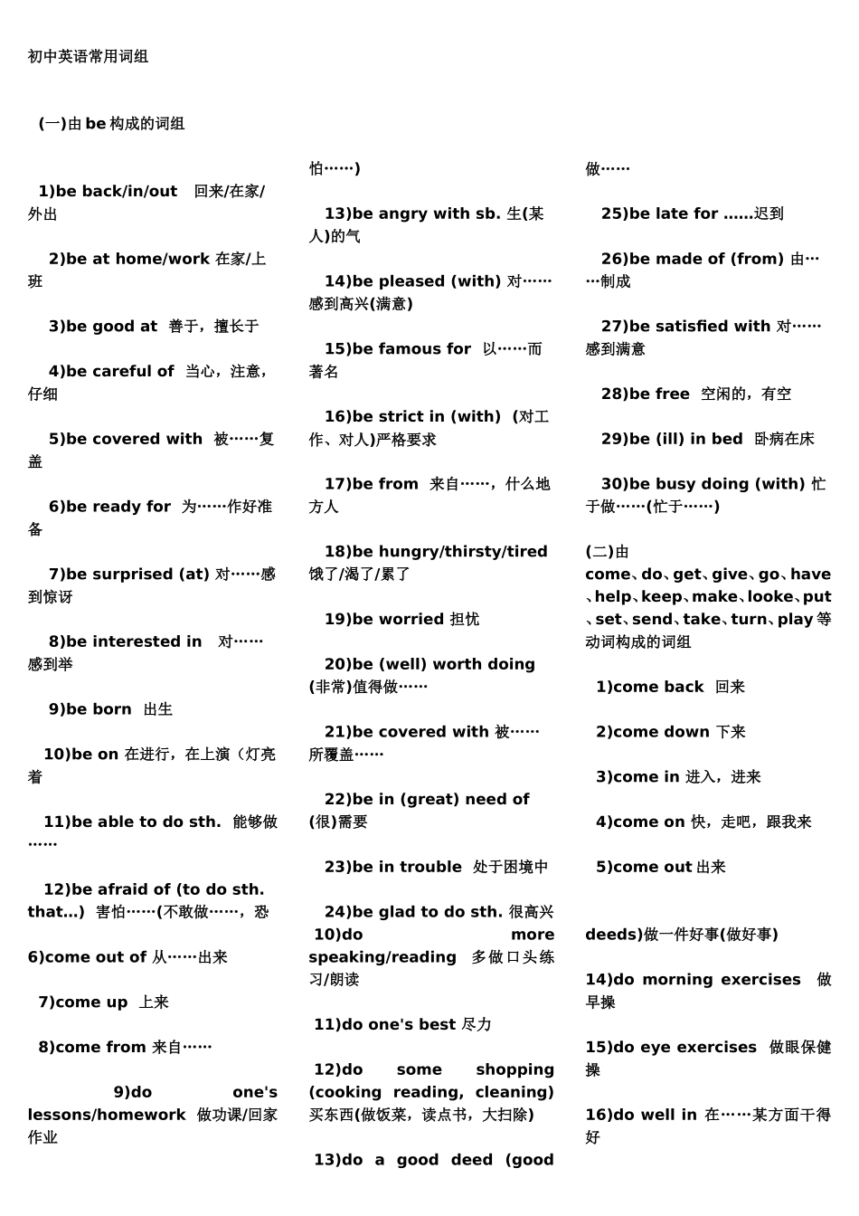 初中常见英语短语与固定搭配_第1页