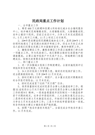 民政局重点工作计划