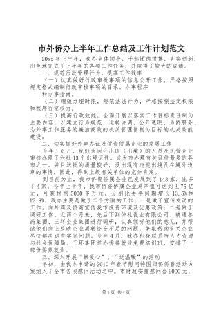 市外侨办上半年工作总结及工作计划范文