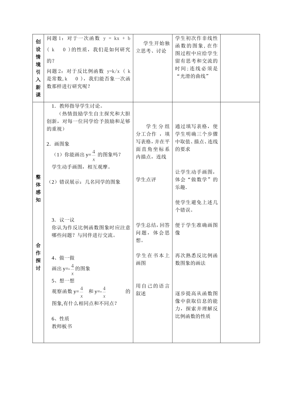 九年级（上）反比例函数的图像和性质教学设计（网络教研)_第2页