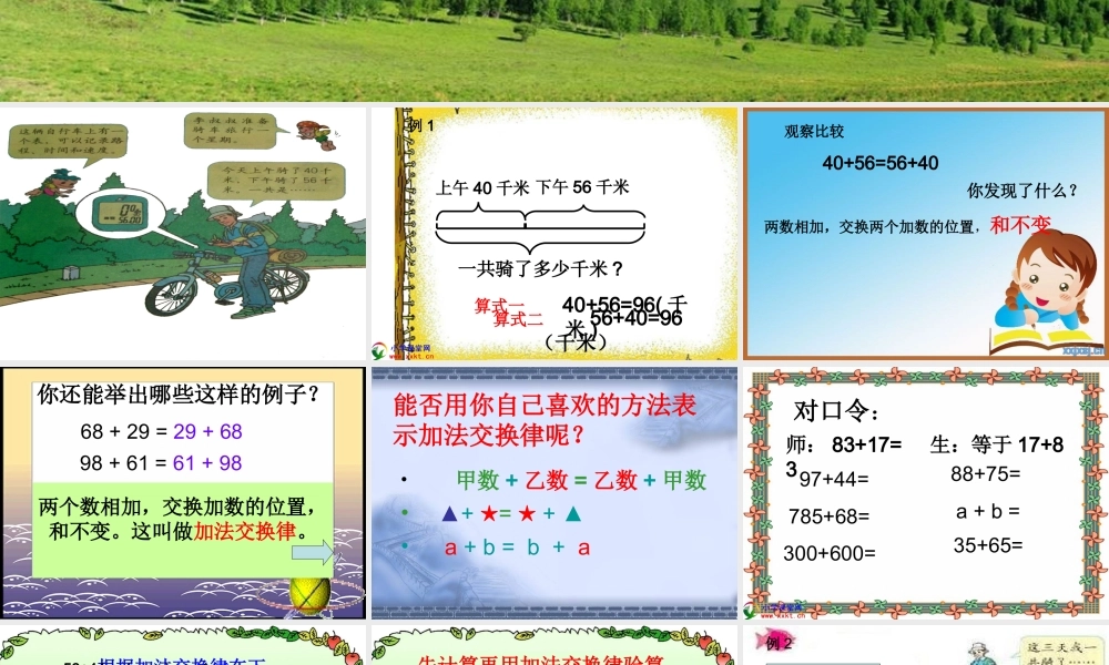 戴启争和平四年级数学下册《加法运算定律》PPT课件之三(人教新课标)