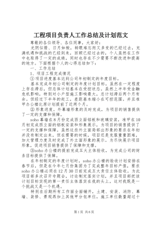 工程项目负责人工作总结及计划范文