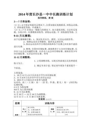 2014年长沙县一中中长跑下学期训练计划