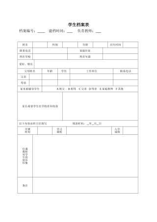 景泰六中九（1）班学生档案表