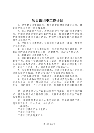项目部团委工作计划