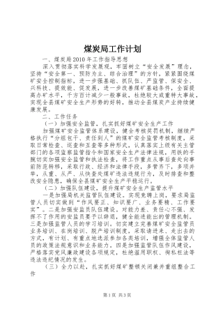 煤炭局工作计划