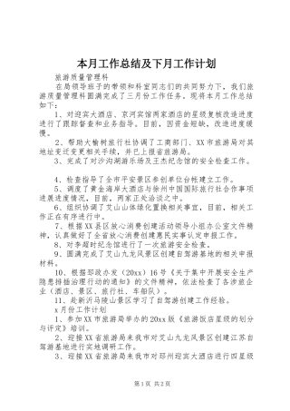 本月工作总结及下月工作计划