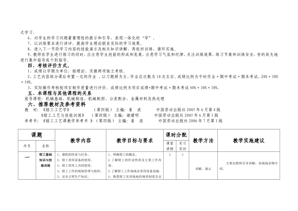 景泰职专钳工技能实训教学大纲_第3页