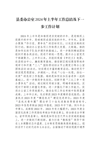 县委办公室2024年上半年工作总结及下一步工作计划