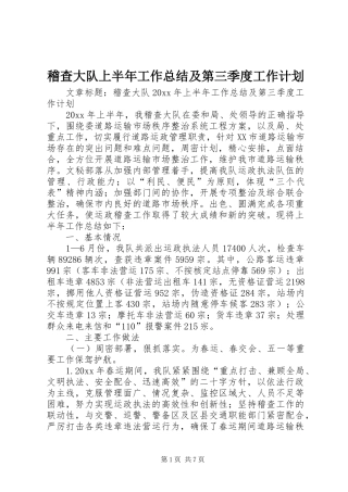 稽查大队上半年工作总结及第三季度工作计划