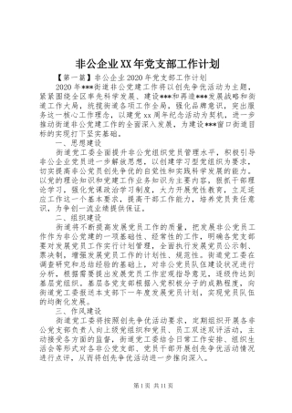 非公企业XX年党支部工作计划