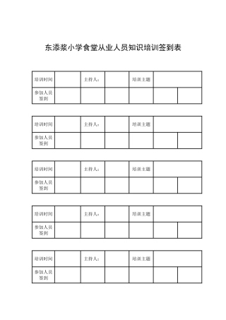 东添浆小学食堂从业人员知识培训签到表