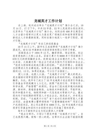 龙城英才工作计划