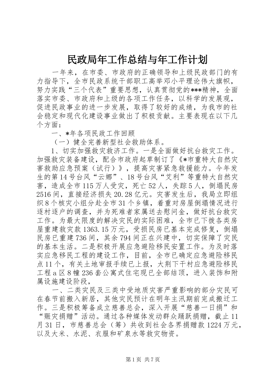 民政局年工作总结与年工作计划_第1页