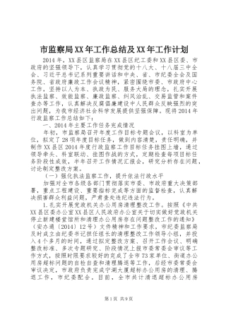 市监察局XX年工作总结及XX年工作计划