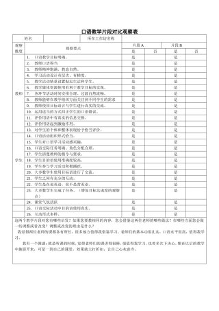 口语教学片段对比观察表