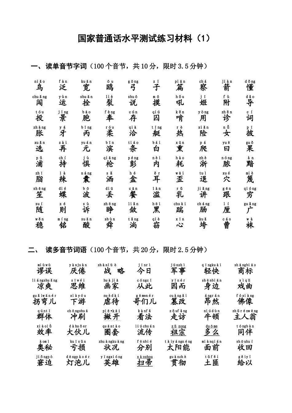 国家普通话水平测试练习材料(2)_第1页