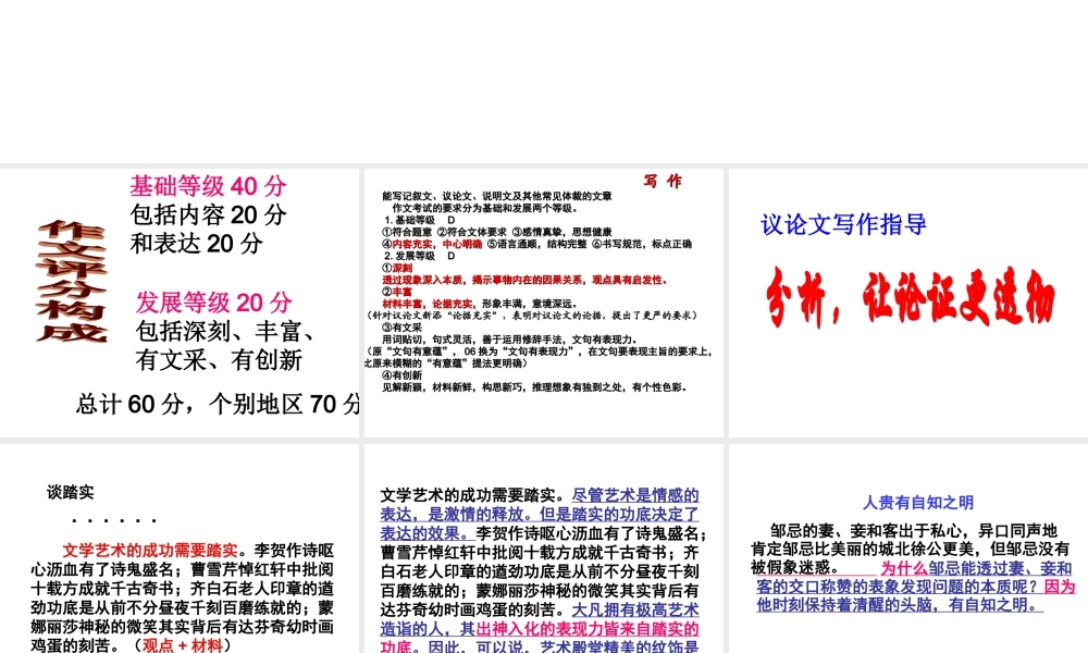 2011届高考作文复习：议论文的展开分析论证