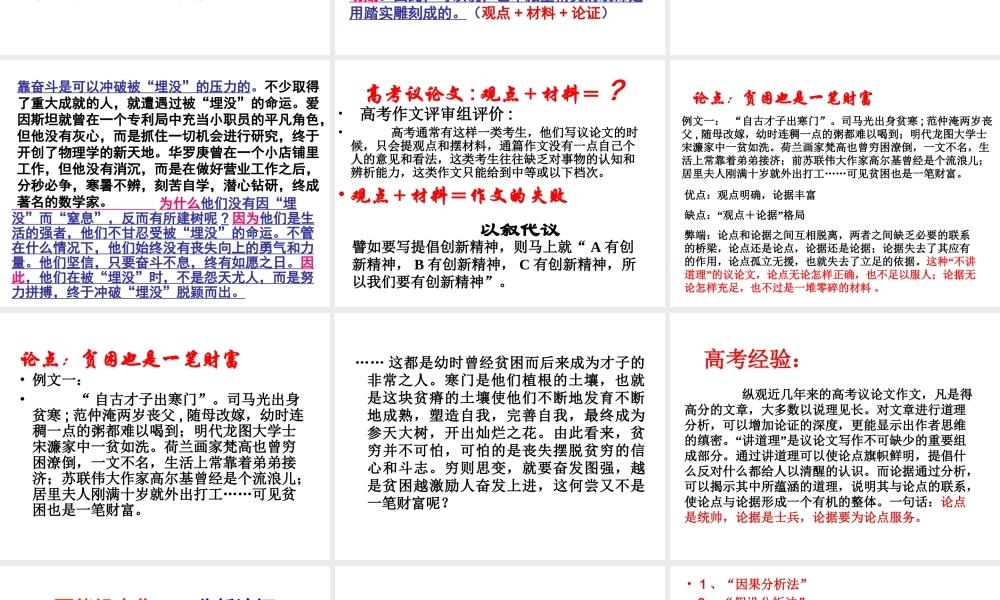 2011届高考作文复习：议论文的展开分析论证