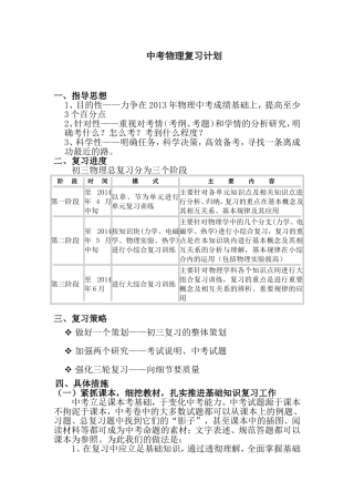 2014年中考物理备考复习计划