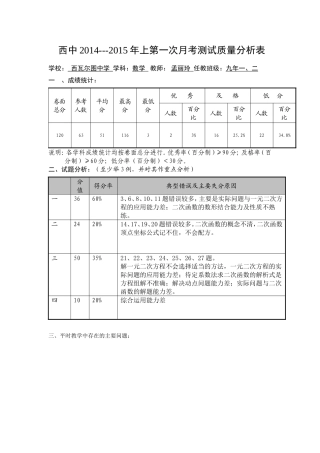 质量分析九上第一次月考