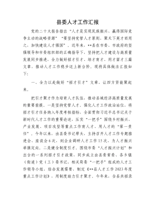 县委人才工作汇报