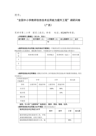 “全国中小学教师信息技术应用能力提升工程”调研问卷