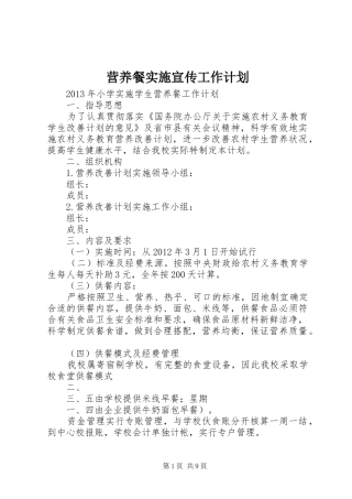 营养餐实施宣传工作计划