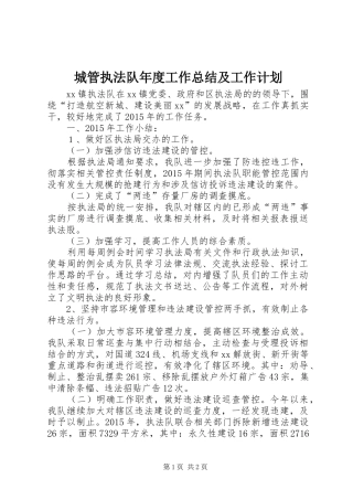 城管执法队年度工作总结及工作计划