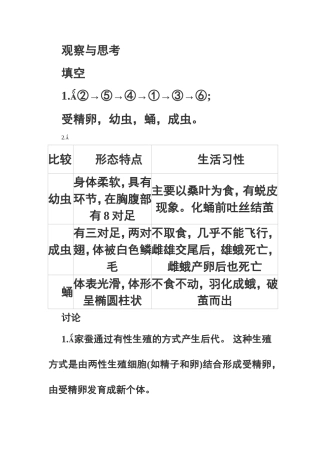 昆虫的生殖和发育导学练案