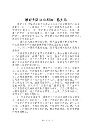 稽查大队XX年纪检工作安排