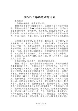 银行行长年终总结与计划