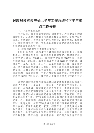 民政局救灾救济处上半年工作总结和下半年重点工作安排
