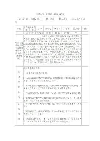 龙溪小学二年级语文试卷分析表