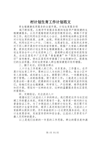 村计划生育工作计划范文