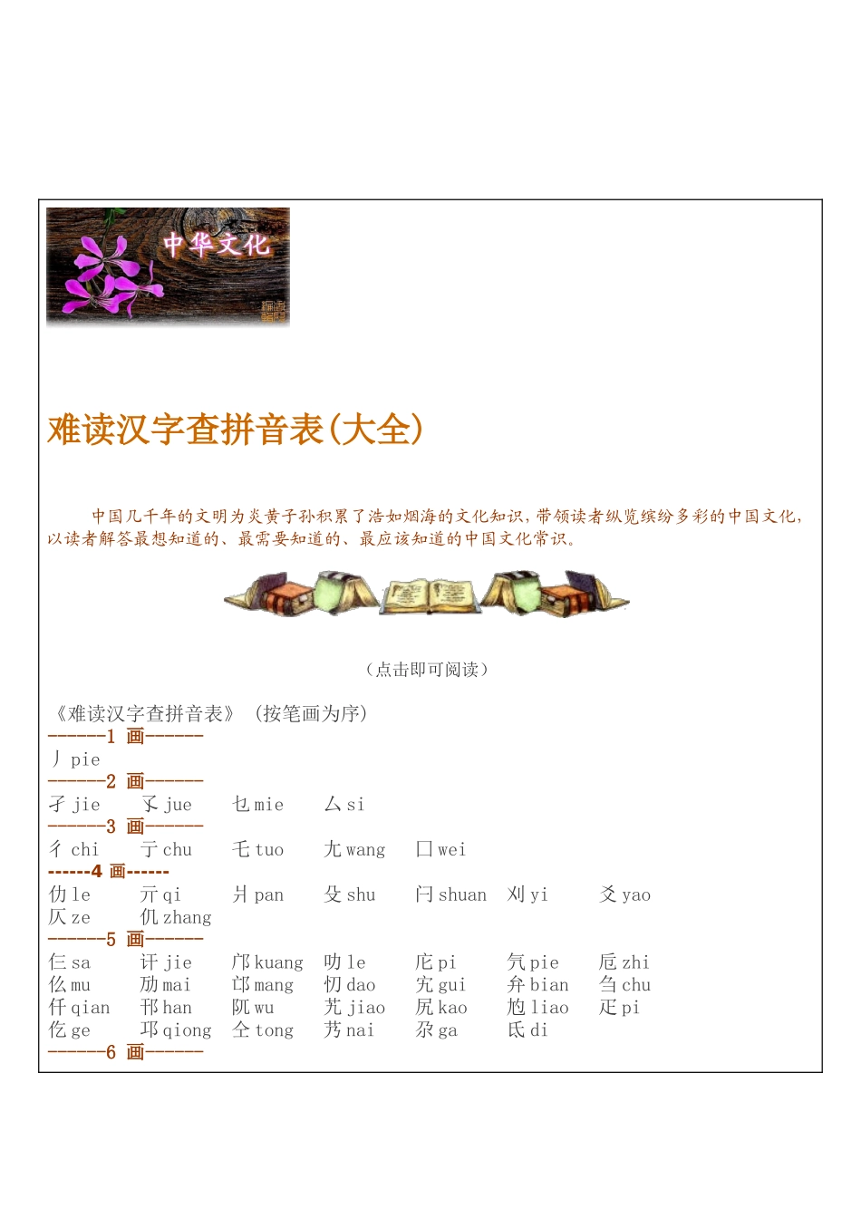 难读汉字查拼音表(大全)_第1页