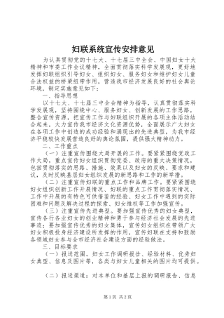 妇联系统宣传安排意见