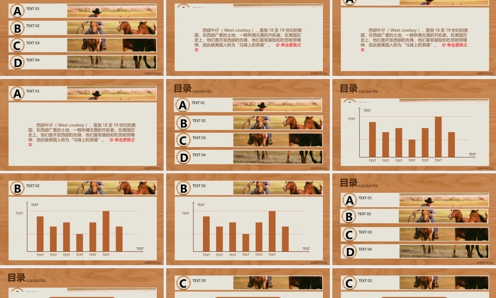 极致简约动画西部牛仔木质风格模板