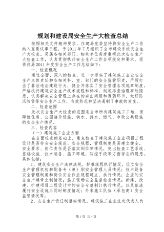 规划和建设局安全生产大检查总结