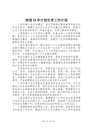 街道XX年计划生育工作计划